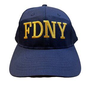 FDNY Fire Department New York Trucker Baseball Hat Cap Embroidered Blue Gold